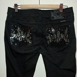 Miss Me Jeans Women's 29 Skinny Black Tall Bling Sequins Embelished Sparkle Y2K